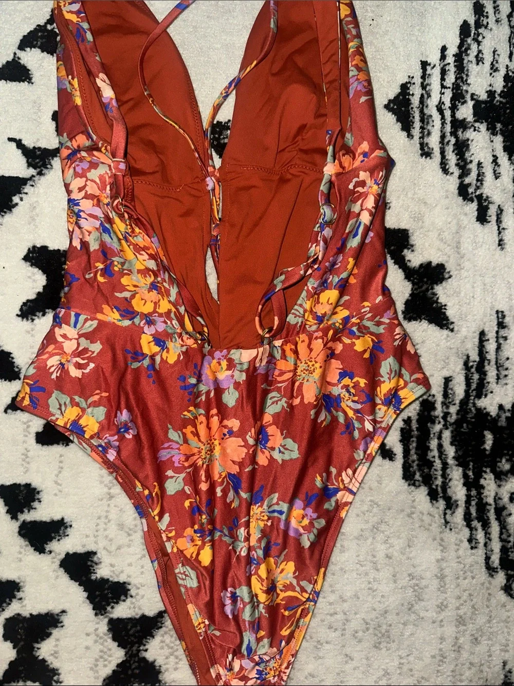 l*space Rust Floral One-Piece Swimsuit with Multicolor Blooms